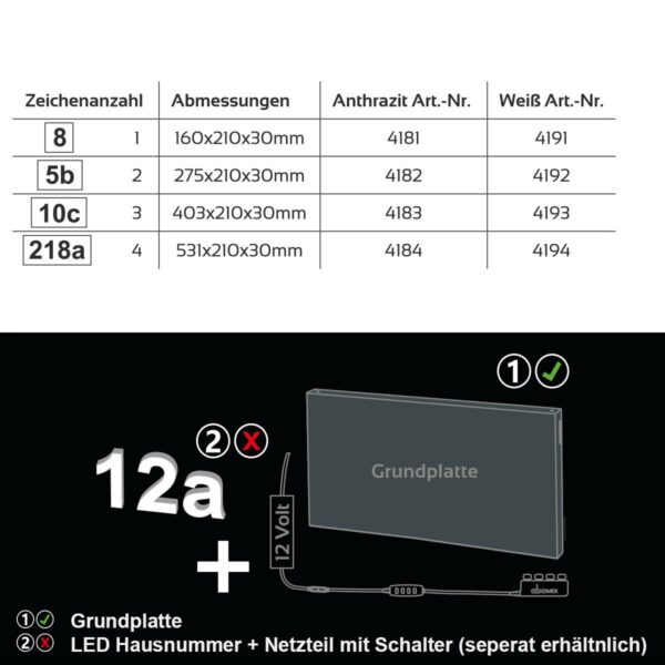 Grundplatte anthrazit RAL7016 160 x 210 x 30mm für 15cm Hausnummer