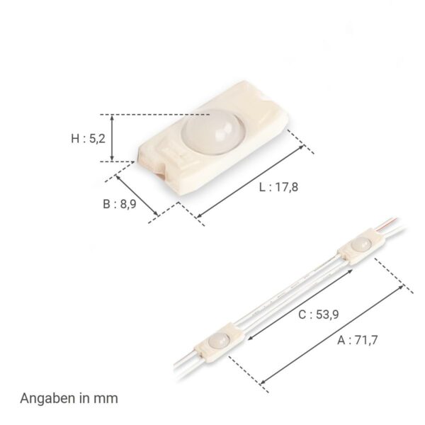 12 Volt LED Mini Modul 0,3W 6500 Kelvin kaltweiss 160°