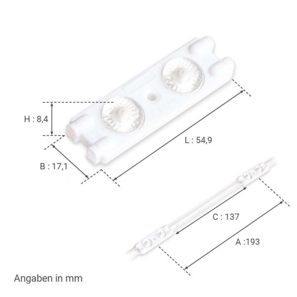 LED Modul 1 Watt 12 Volt 6500 Kelvin kaltweiss 175° Schutzart IP67