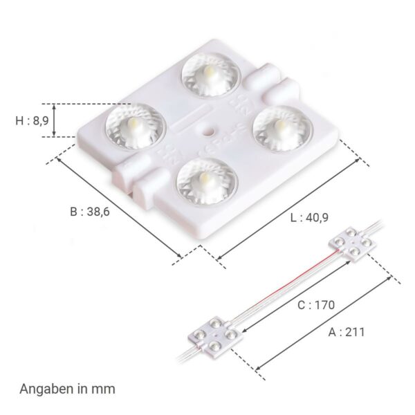 12 Volt LED Modul 2 Watt kaltweiß 6500 Kelvin 175° IP67