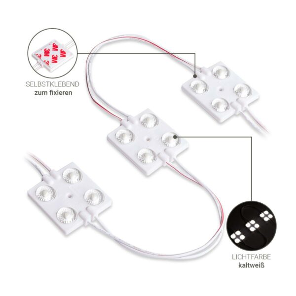 12 Volt LED Modul 2 Watt kaltweiß 6500 Kelvin 175° IP67