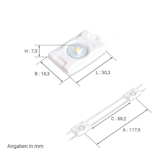 12 Volt LED Modul kaltweiss 6500 Kelvin 0,36W IP68 SMD2835