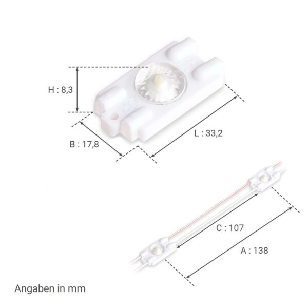 12 Volt LED Modul kaltweiss 6500 Kelvin 0,5 Watt 175° IP67