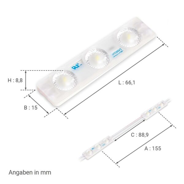 12 Volt LED Modul kaltweiss 6500 Kelvin 1,5 Watt 170° IP65