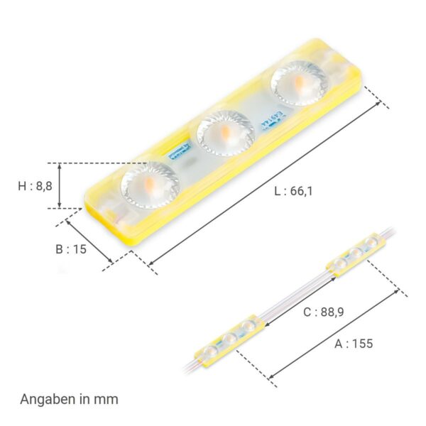 Dimmbares 12 Volt LED Modul gelb 1,5 Watt 170° IP65