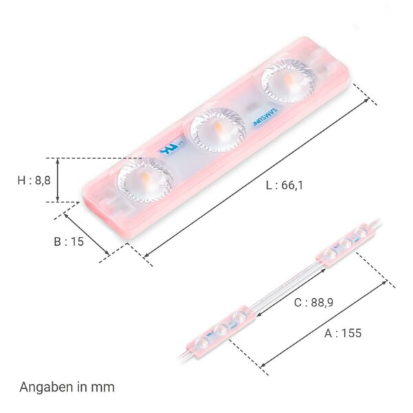 Dimmbares 12 Volt LED Modul pink 1,5 Watt 170° IP65