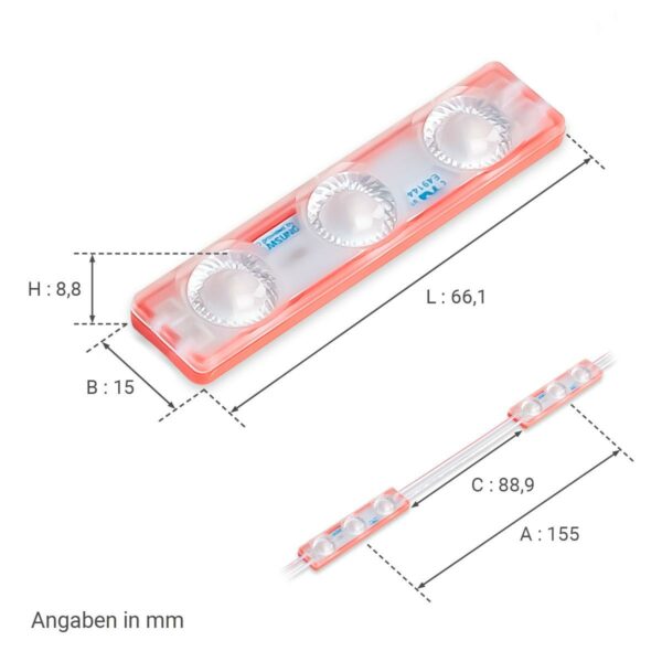 Dimmbares 12 Volt LED Modul rot 1,5 Watt 170° IP65