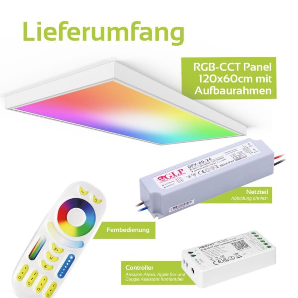 24 Volt RGB+CCT LED Panel Set 120x60cm in weiß mit Aufbaurahmen in weiß