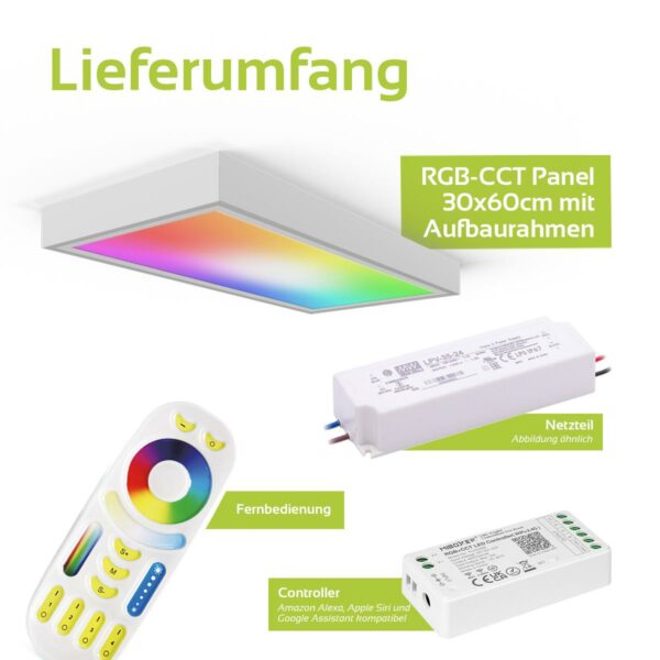 24 Volt RGB+CCT LED Panel Set 60×30 cm weiß mit Aufbaurahmen in weiß