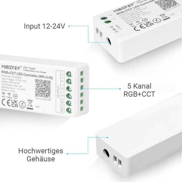 24 Volt RGB+CCT Panel 120x15cm mit Aufbaurahmen in weiß