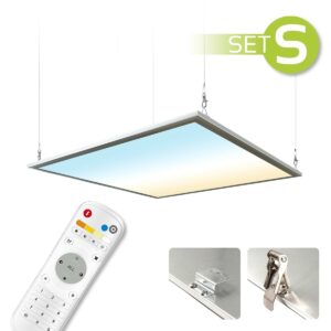 CCT LED Panel Komplett-Set 1 60 x 60 cm silber inkl. Netzteil, Z-Halter, Seilaufhängung, Clips , Fernbedienung