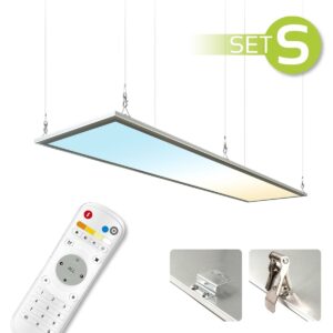 CCT LED Panel Set S | 120x30cm 36W 3000K-6000K silber | mit Netzteil Fernbedienung und Seilaufhängung