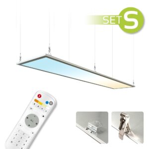 CCT LED Panel Set S | 150x30cm 48W 3000K-6000K silber | mit Netzteil Fernbedienung und Seilabhängung