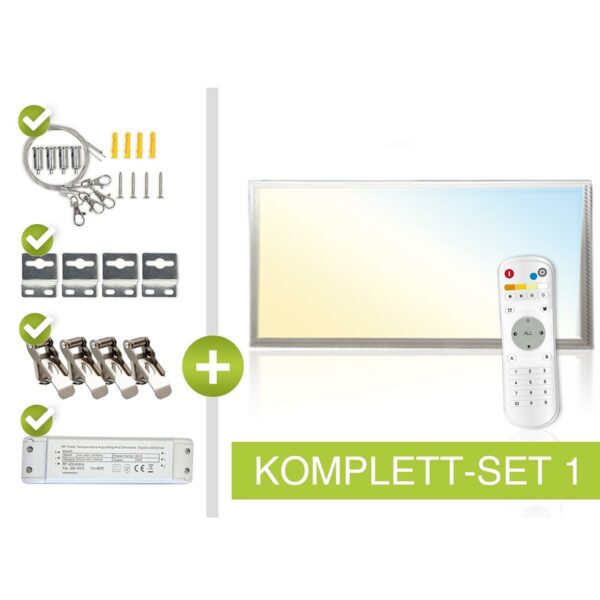 CCT LED Panel Set S | 60x30cm 22W 3000K-6000K Rahmen silber mit Netzteil und Fernbedienung