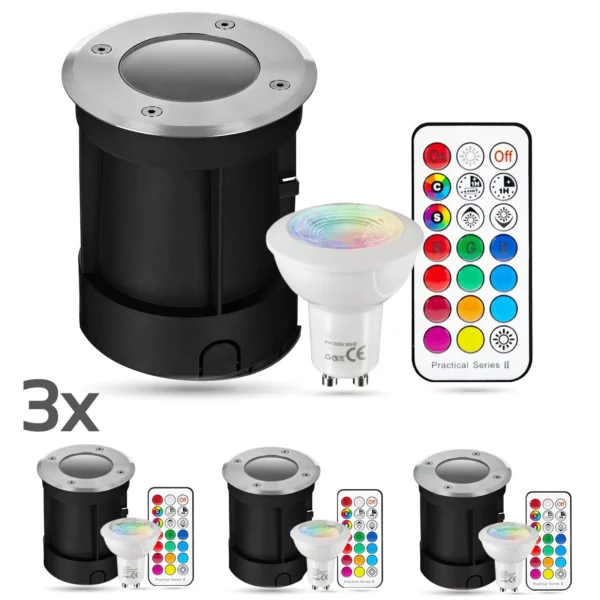 LED Bodeneinbaustrahler Set außen | 230V | RGB + warmweiß | rund | IP67 3 Stück