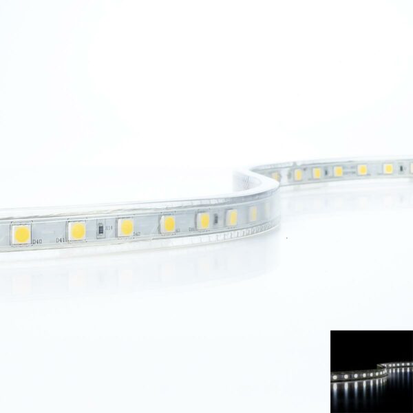 230 Volt LED Streifen kaltweiß 25 Meter 8W/m 60LED/m 14mm IP44 6000 Kelvin