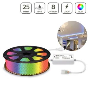 230 Volt RGB LED Streifen 25 Meter | IP44 | 8 Watt/m | 60LED/m | 14mm