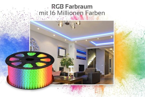 230 Volt RGB LED Streifen 50 Meter | IP44 | 8 Watt/m | 60LED/m | 14mm