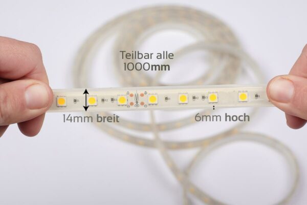 230V LED Streifen warmweiß 8W/m 60LED/m 14mm IP44 3000 Kelvin