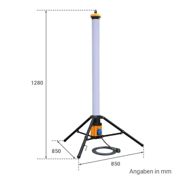 Baustellenlampe mit Steckdosen und Stativ 128cm