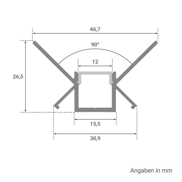 Alu Inneneck-Profil eloxiert opal 200cm für LED Streifen