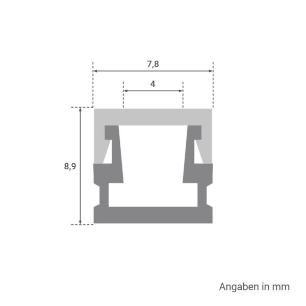 Alu LED Aufbau U-Profil eloxiert 8 x 7,8mm opal 200cm