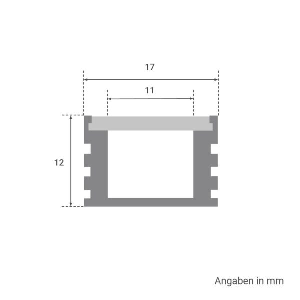 Alu Profil für LED Streifen U-Profil silber eloxiert 17 x 12mm opal 200cm