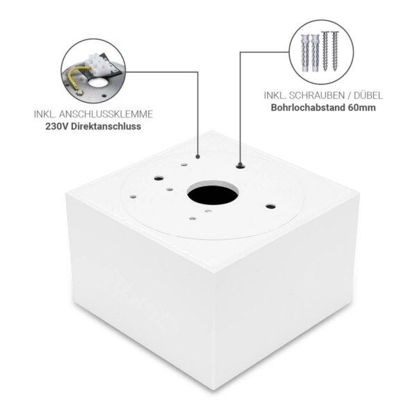 Flacher Aufbaustrahler weiß eckig schwenkbar 5 Watt Neutralweiß 230 Volt dimmbar 38°