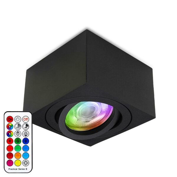 Flacher quadratischer LED Modul Aufbaustrahler in schwarz 3W RGB+Warmweiß 230V dimmbar 60°