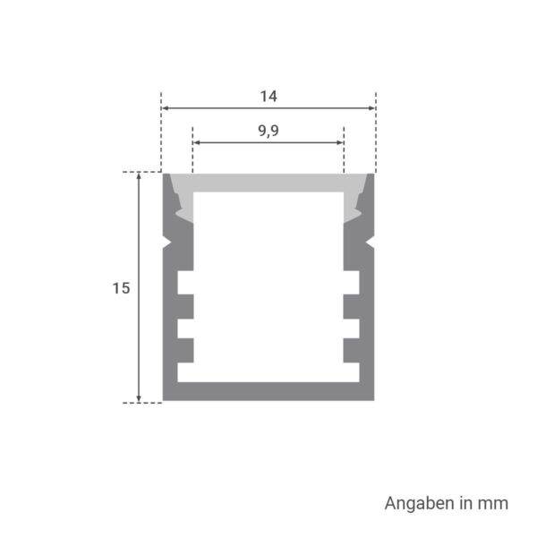 LED Aufbau U-Profil eloxiert 14 x 15mm opal 200cm