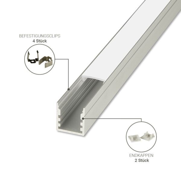 LED Aufbau U-Profil eloxiert 14 x 15mm opal 200cm