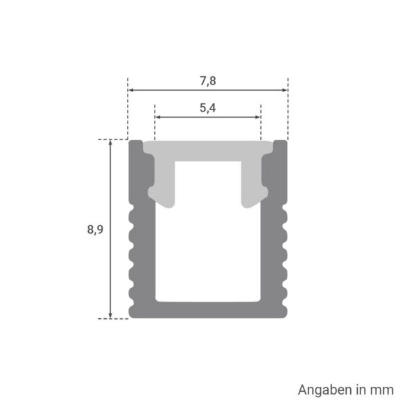 LED Aufbau U-Profil eloxiert 7,8 x 8,9mm opal 200cm