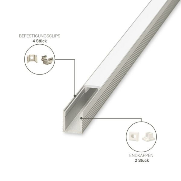 LED Aufbau U-Profil eloxiert 7,8 x 8,9mm opal 200cm