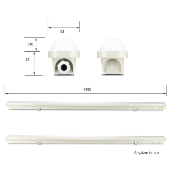 LED Feuchtraumleuchte 150 cm IP65 30 Watt 5000 Kelvin 3000lm 1.480mm