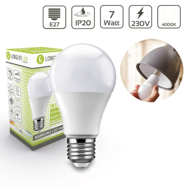 LED Lampe Birne E27 7 Watt A60 matt 4000 Kelvin neutralweiß