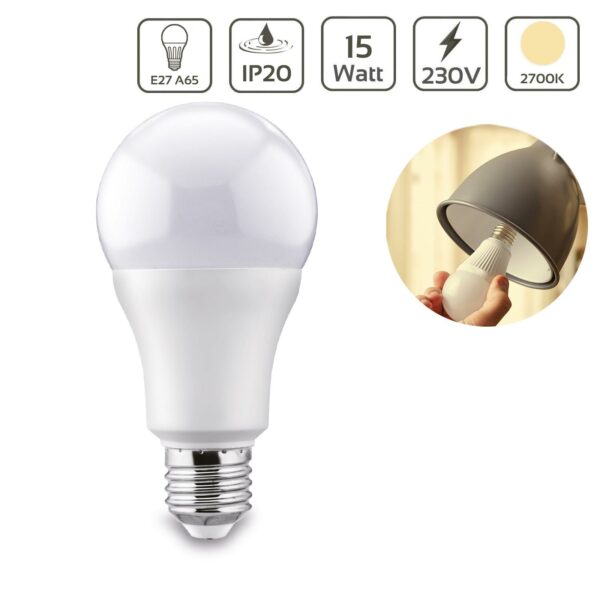 LED Leuchtmittel E27 15 Watt A65 matt 2700 Kelvin warmweiss 1350lm ersetzt 100 Watt