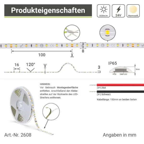 LED Streifen warmweiß 24 Volt IP 65 Schutzart für Außenanwendungen