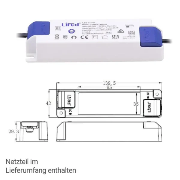 LED Panel 30 x 60 cm neutralweiß 4000 kelvin 230 Volt Rahmen silber