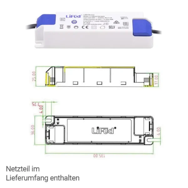 LED Panel 30 × 150 cm neutralweiss 230 Volt silber