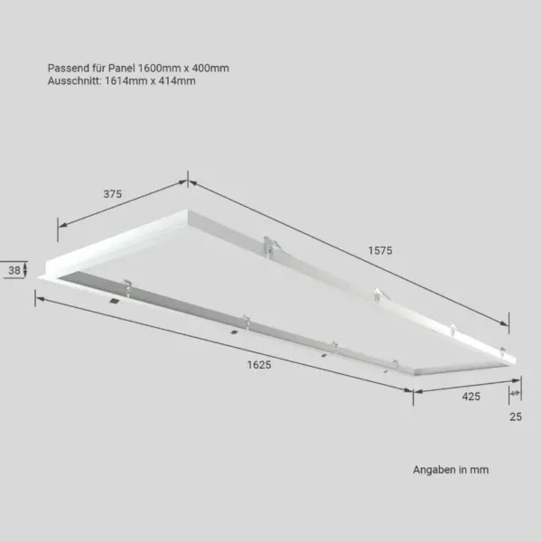 LED Panel Einbaurahmen 160 x 40 cm in weiß