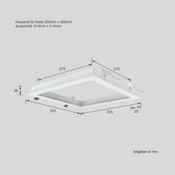 LED Panel Einbaurahmen 30 x 30 cm in weiß