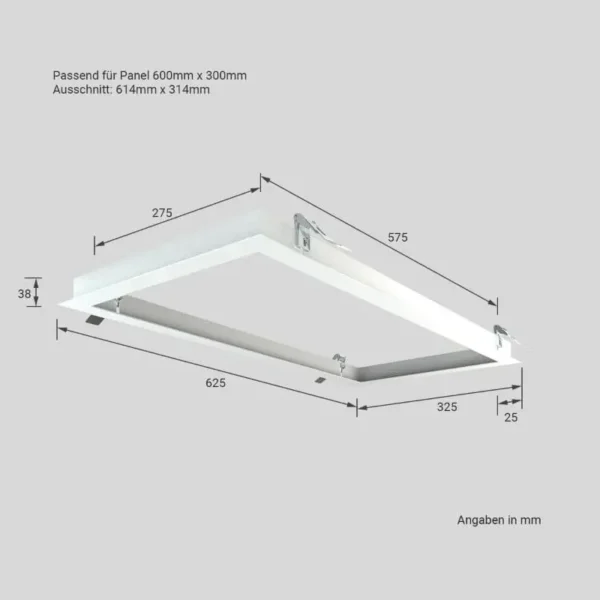 LED Panel Einbaurahmen 60 x 30 cm in weiß