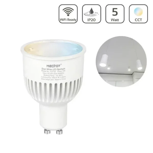 MiBOXER CCT LED GU10 6 Watt Spot 2.4GHZ, Wifi ready