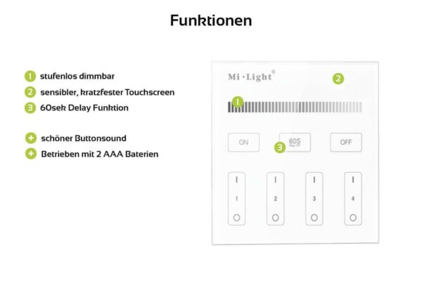 MiBoxer B1 Wandschalter Dimmer 2.4 GHz für einfarbige Beleuchtung Batteriebetrieb 3 Volt