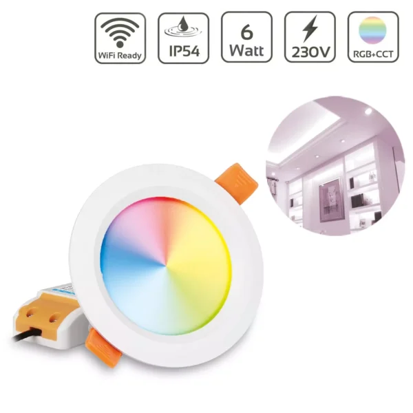 MiBoxer FUT063 RGB+CCT LED Einbaustrahler rund weiss 6 Watt Ø111mm 2.4GHz WiFi ready IP54