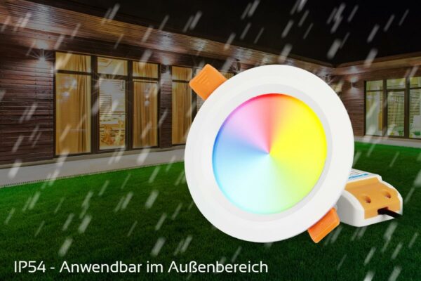 MiBoxer FUT063 RGB+CCT LED Einbaustrahler rund weiss 6 Watt Ø111mm 2.4GHz WiFi ready IP54