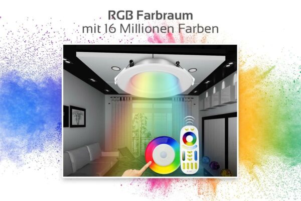 MiBoxer FUT063 RGB+CCT LED Einbaustrahler rund weiss 6 Watt Ø111mm 2.4GHz WiFi ready IP54