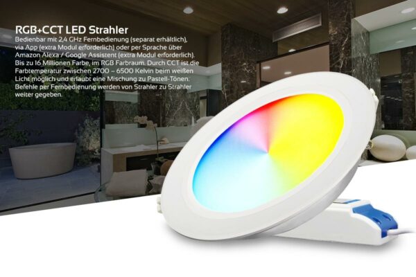 MiBoxer FUT066 RGB+CCT LED Einbaustrahler rund weiss 12 Watt Ø180mm 2.4GHz WiFi ready