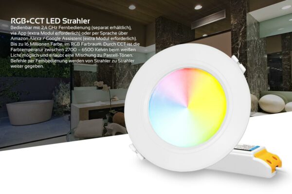 MiBoxer FUT068 RGB+CCT LED Einbaustrahler rund weiss 6 Watt Ø118mm 2.4GHz WiFi ready