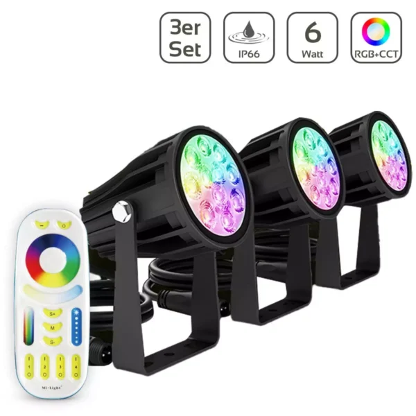 3 Stück MiBoxer FUTC04 Runder RGB + CCT LED Gartenstrahler 6 Watt WiFi